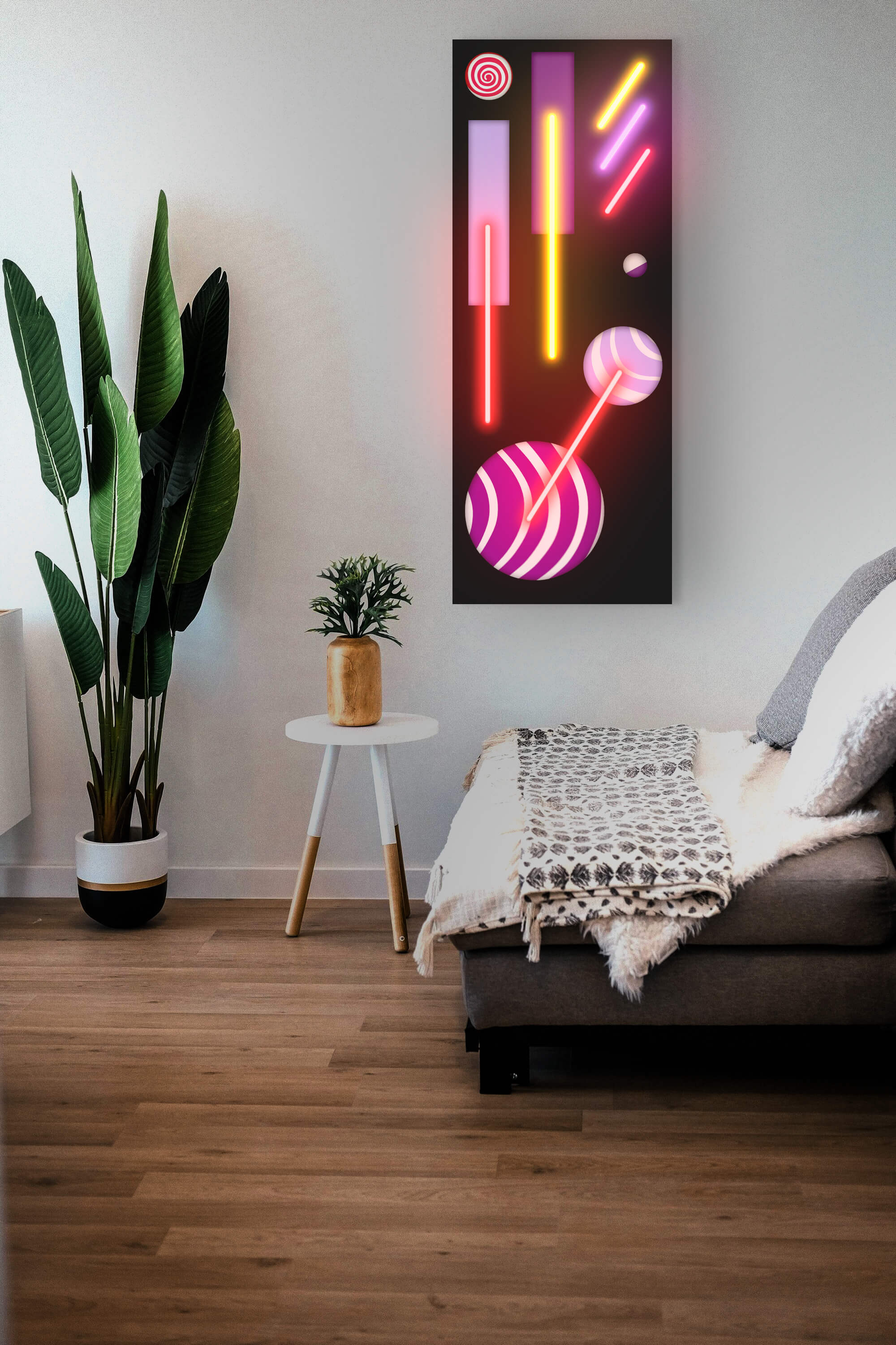 geometric neon wall