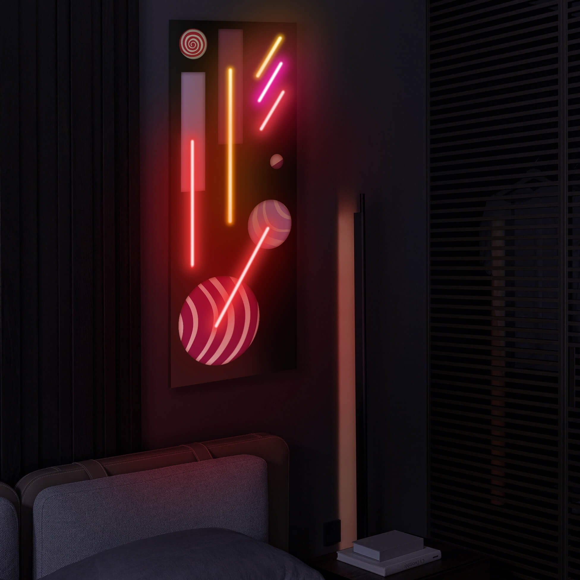 geometric neon wall