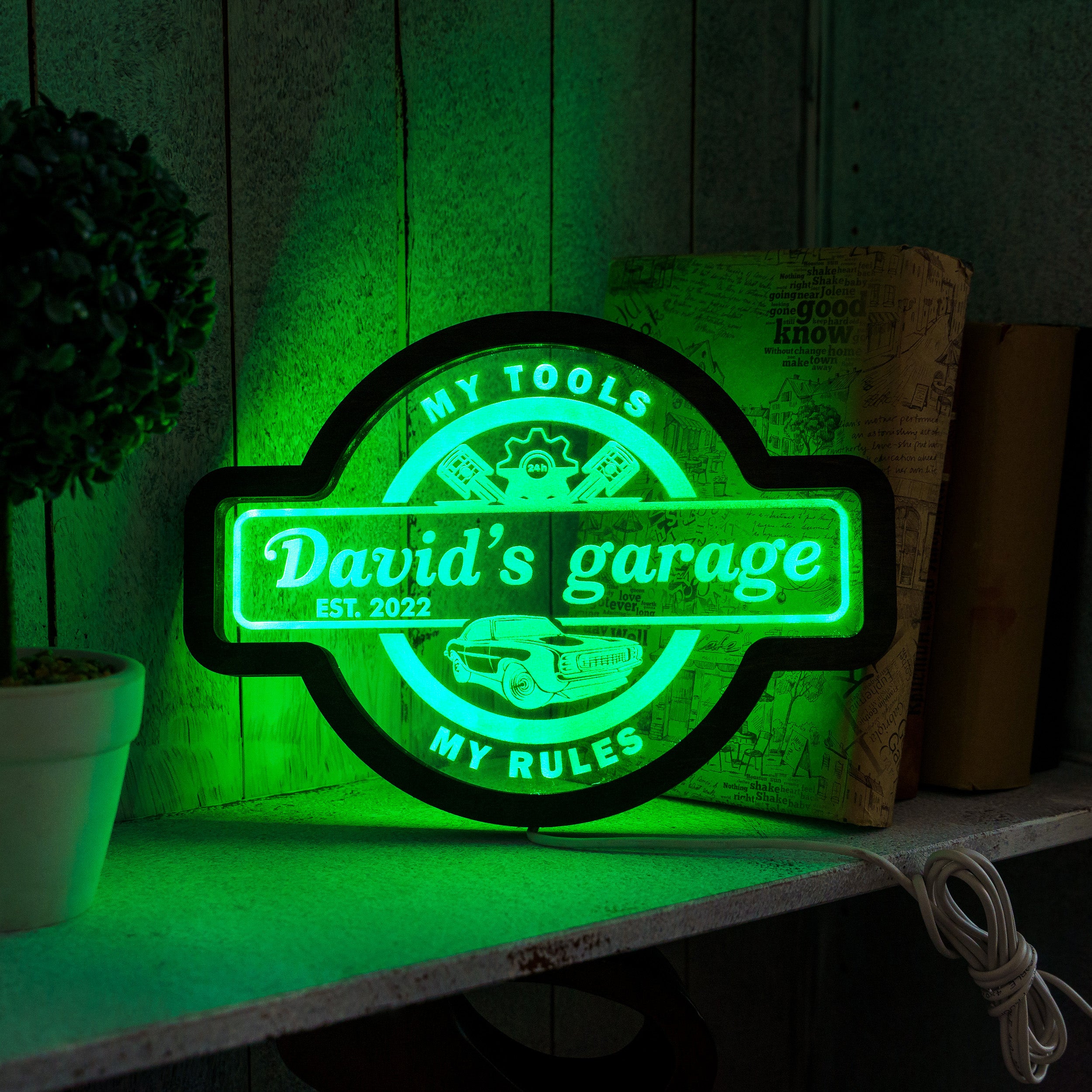 Garage light up sign