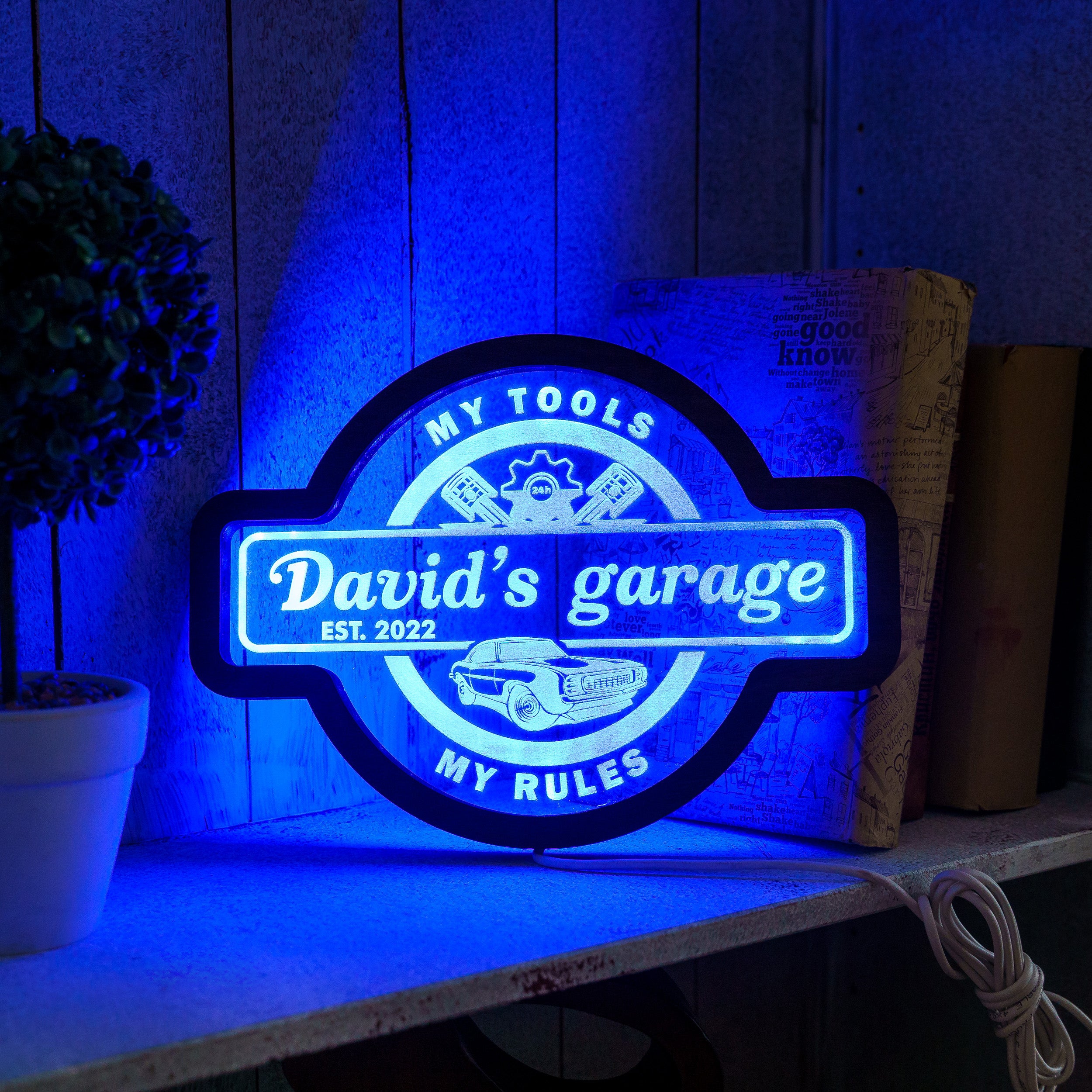 Garage light up sign