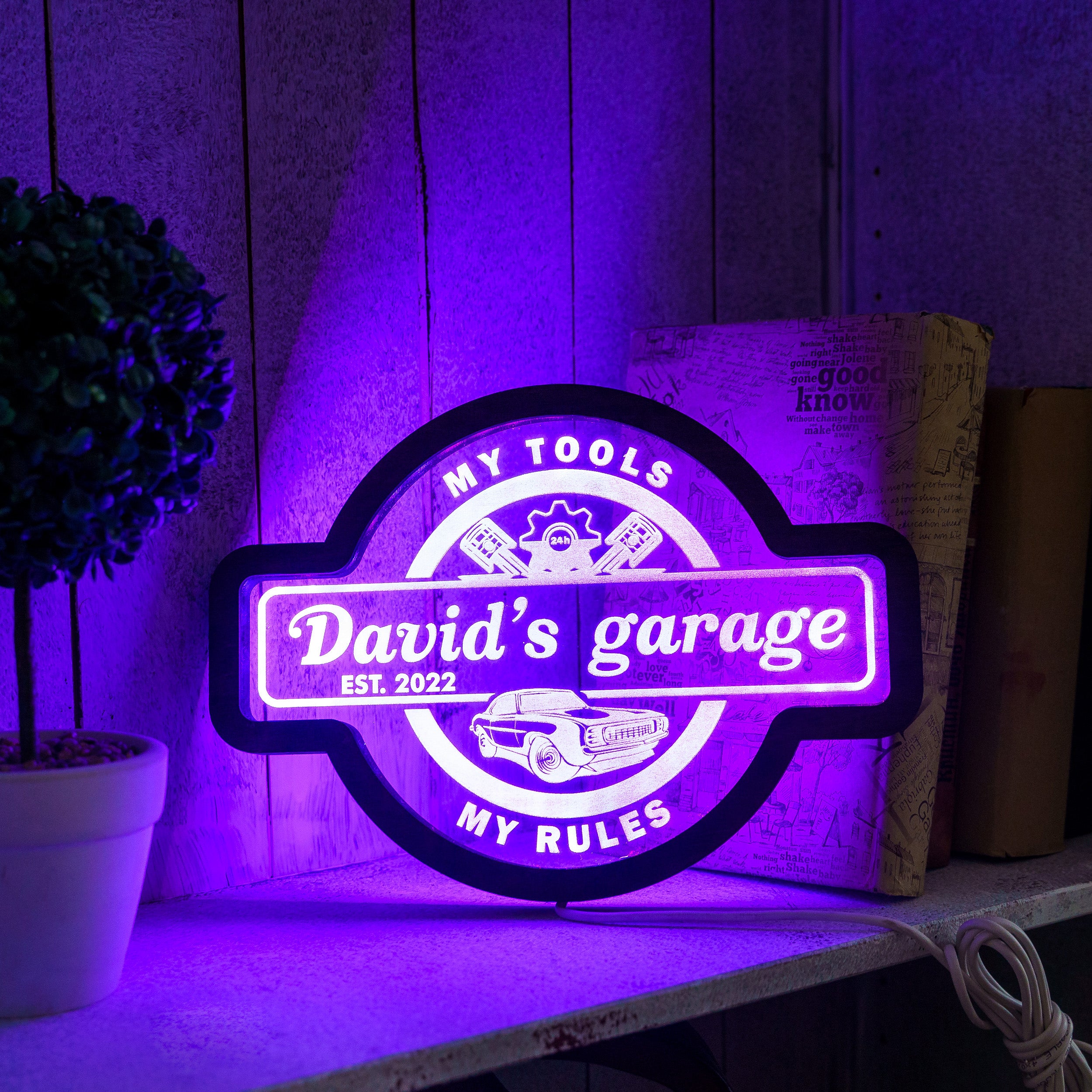 Garage light up sign