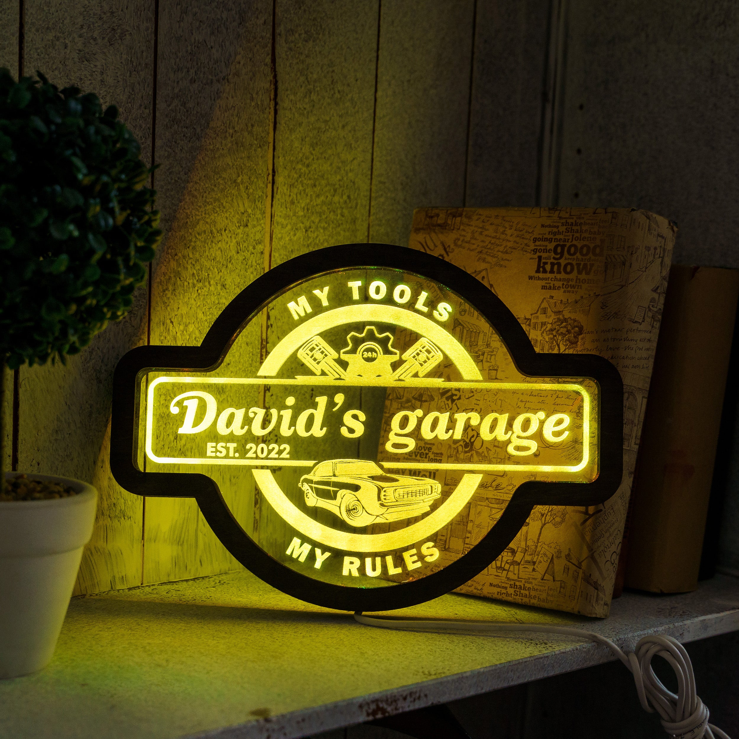 Garage light up sign