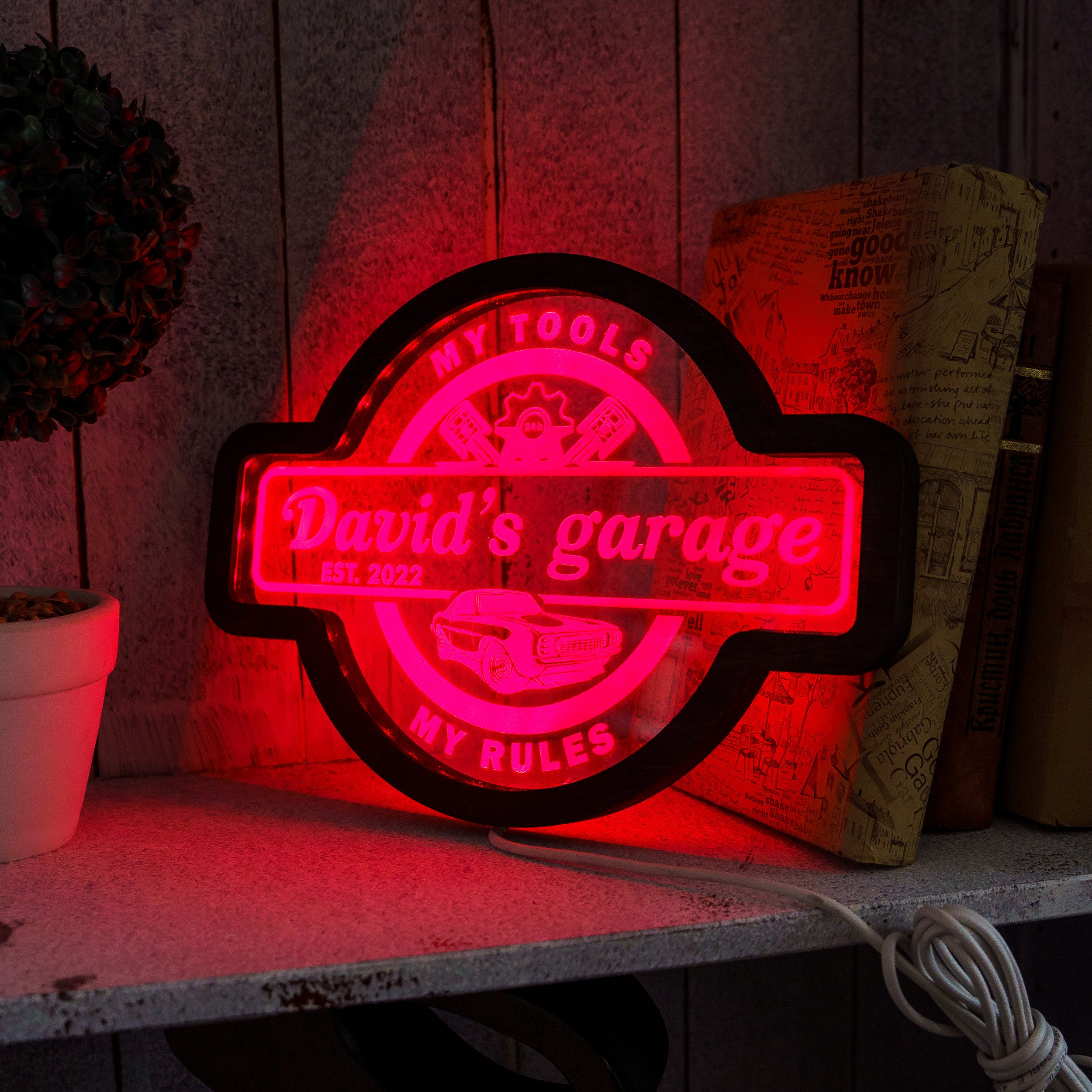 Garage light up sign