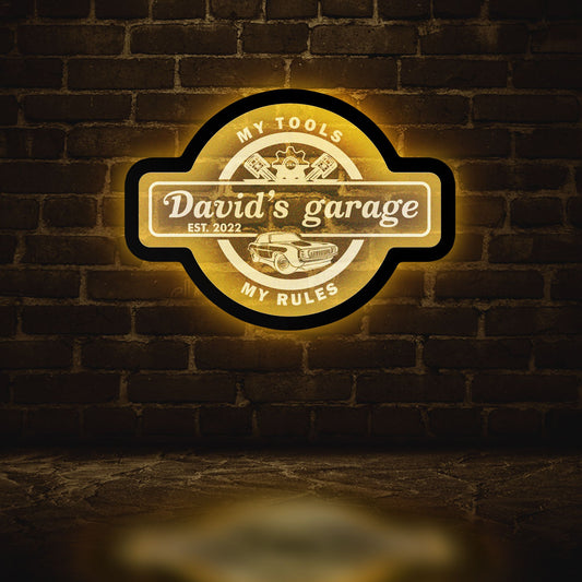 Garage light up sign